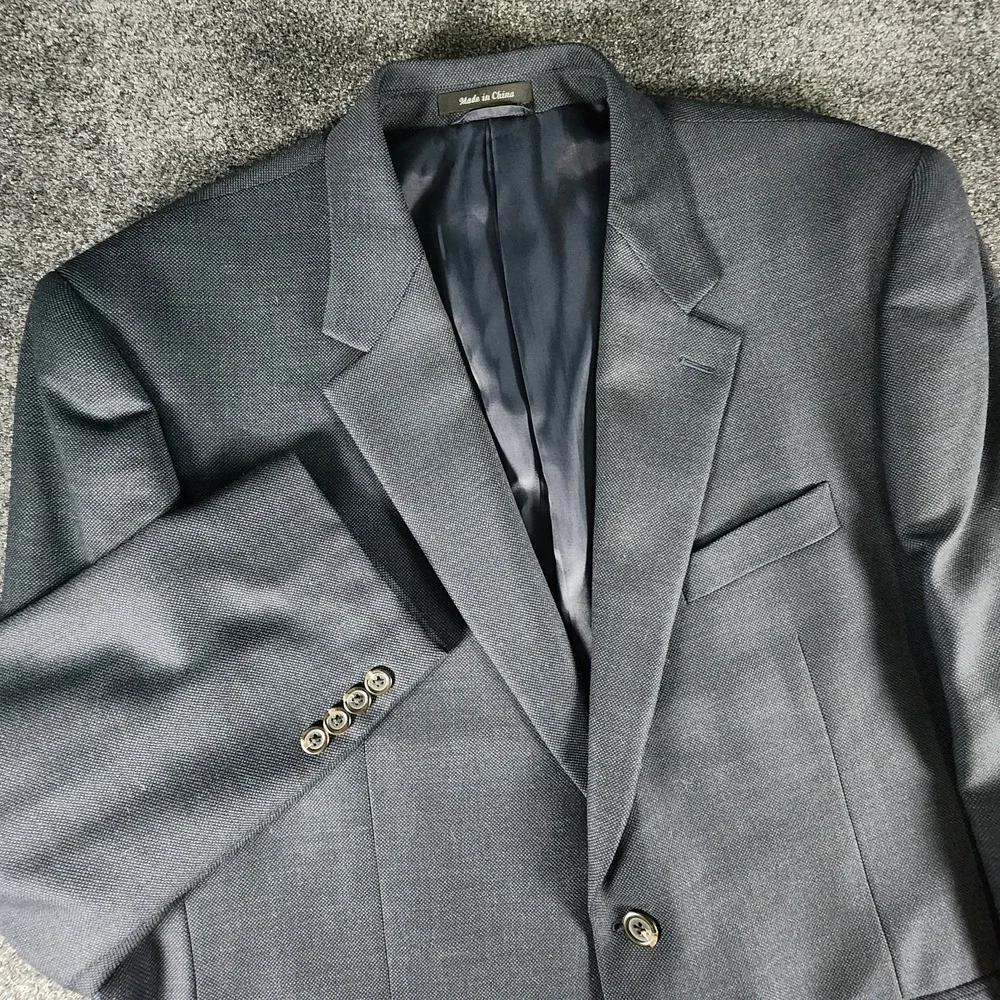 Lauren Ralph Lauren Mens‎ Textured Blue  Wool Blazer Sport Coat 48R EUC